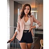 Blazer Cuffed mulheres com Hem plissada